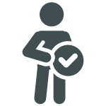Simplified silhouette of a person holding a circle with a check mark inside, reminiscent of a trusted water treatment supplier.